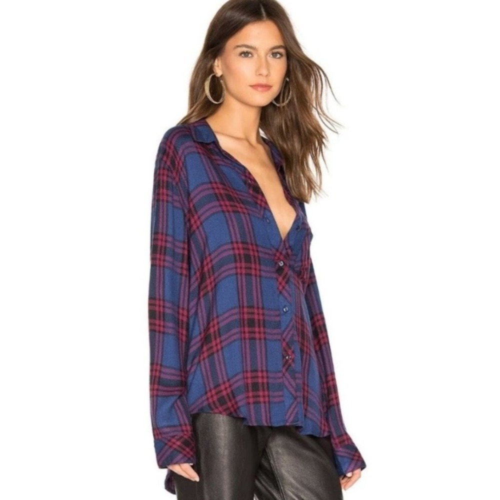 Rails Women's M Plaid Flannel Button‎ Up L/S Shirt Hunter Raspberry Royal Black